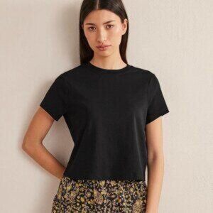 Boden Black Cropped Cotton T-Shirt